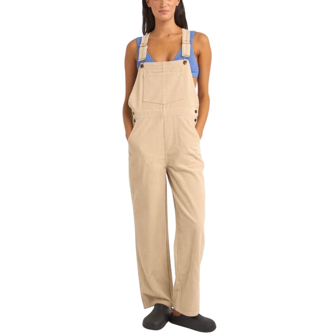 Cream Corduroy Overalls Straight Leg Size Large Relaxed Fit Cream/Light Sand